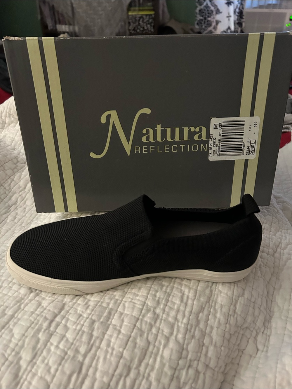 Natural Reflections Black Slip-On Knit Sneaker with White Sole
